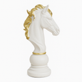 ♞ Piesă Șah Decorativă "Cal" Alb cu Detalii Aurii Ø10x25.5cm – imaginea 1