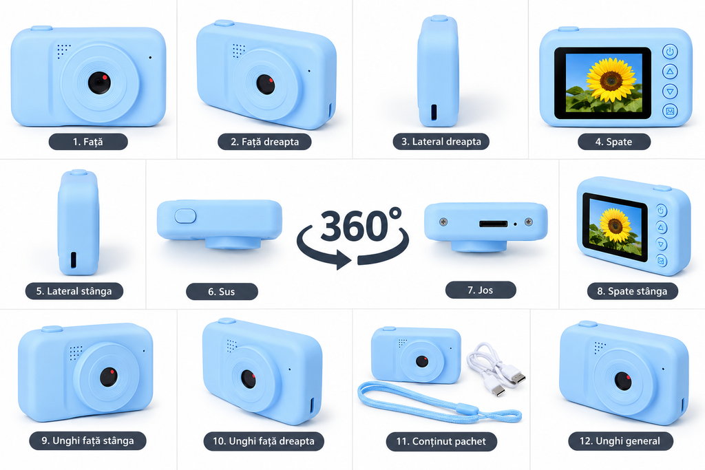 📸 Cameră Foto Digitală pentru Copii Vision 12MP cu 5 Jocuri, Ecran 2 inch și MP3
