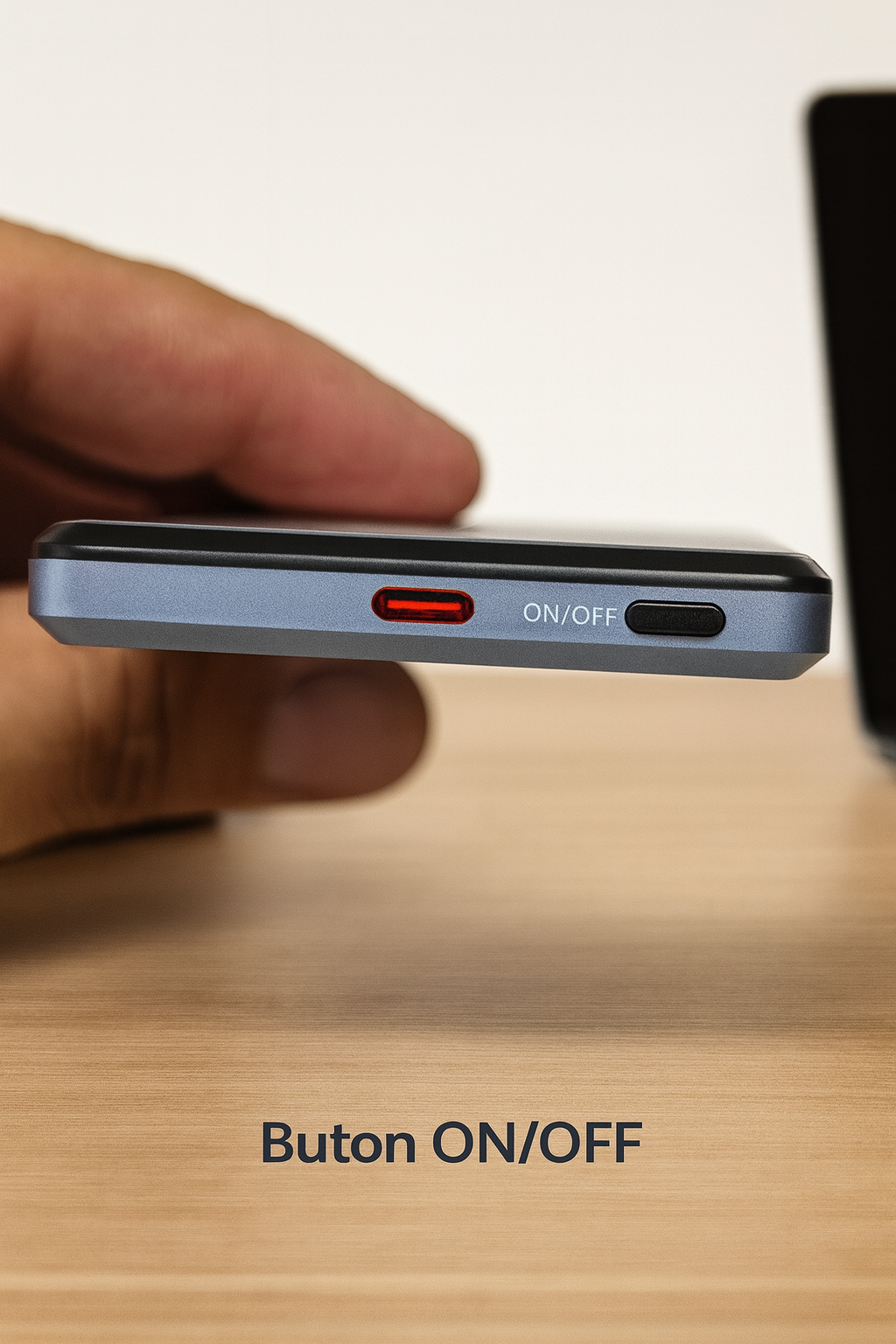 Baterie Externa S-Eye RPP-107 5000mAh, Incarcare Wireless Qi, Ultra Slim, Display Indicator, Albastru Metalic – Compatibila iPhone Samsung Xiaomi