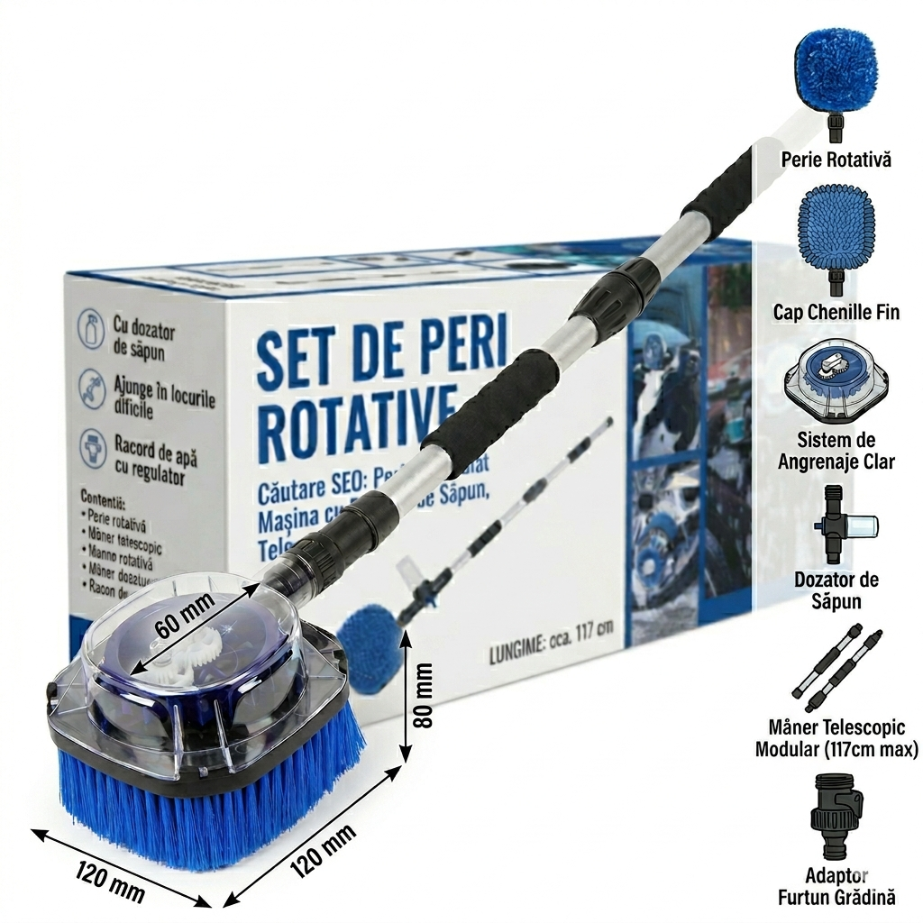 🚗💧 S-Eye Perie Rotativă Auto Profesională – Spală Mașina ca la Spalatorie, Acasă!