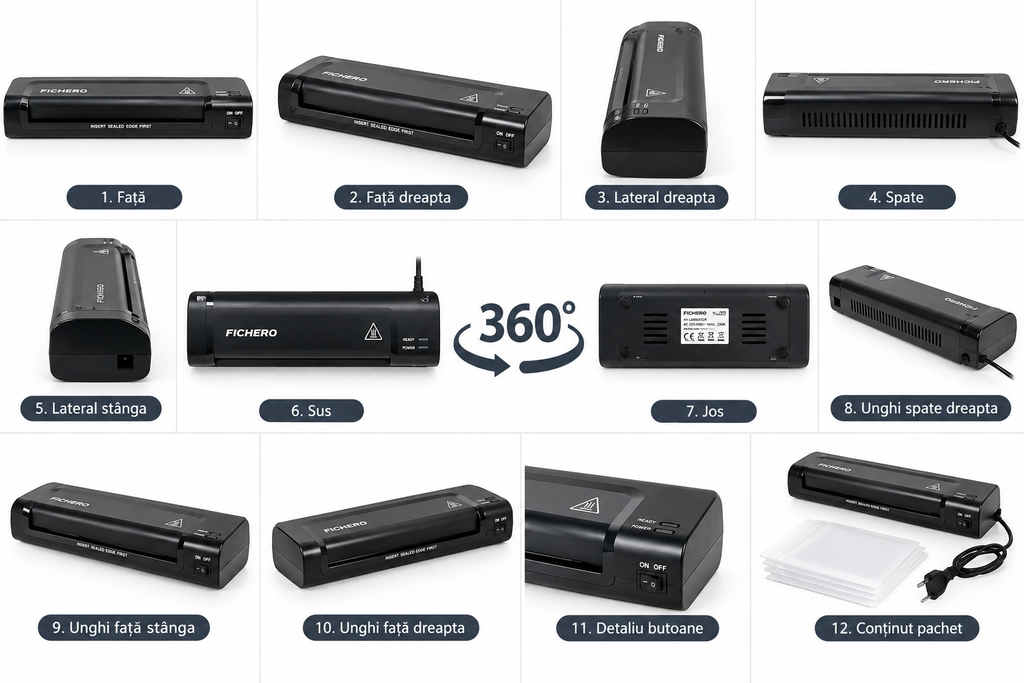 🗂️ Aparat de Laminat A3 – 275W, Folii până la 250 Microni, Gata în 4 Minute, 5 Folii Incluse