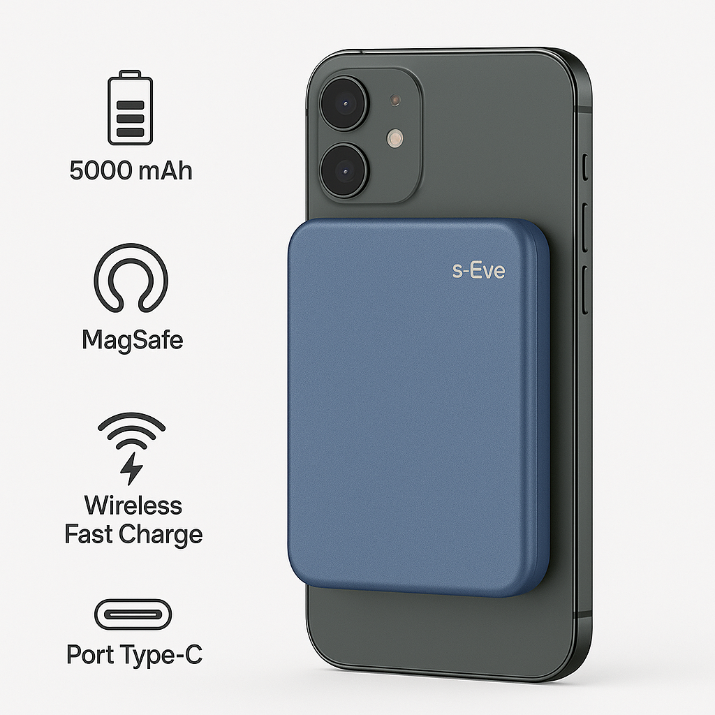 Baterie Externa S-Eye RPP-107 5000mAh, Incarcare Wireless Qi, Ultra Slim, Display Indicator, Albastru Metalic – Compatibila iPhone Samsung Xiaomi