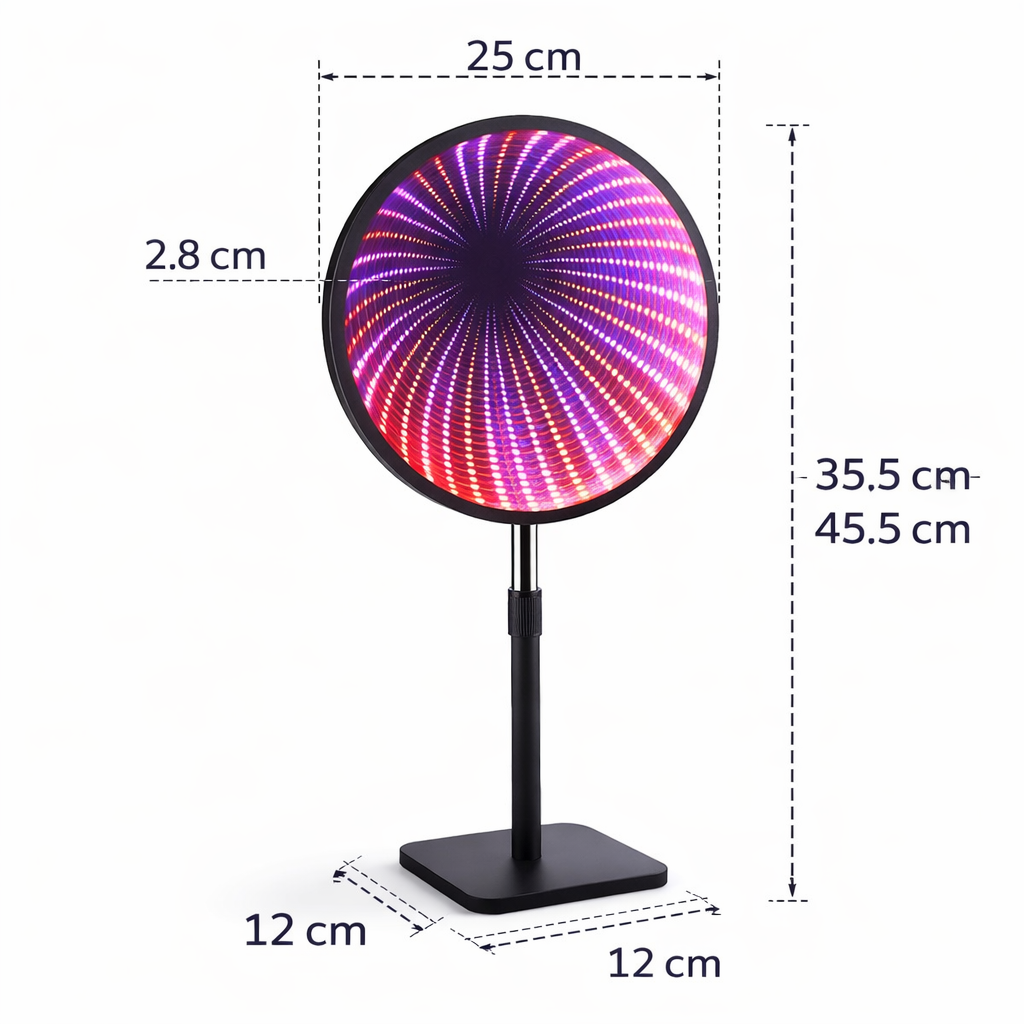 Oglindă Magică cu LED S-Eye RGB – Efect Tunel Infinit, Reacție la Muzică, 8 Moduri, Telecomandă Inclusă, Înălțime Reglabilă