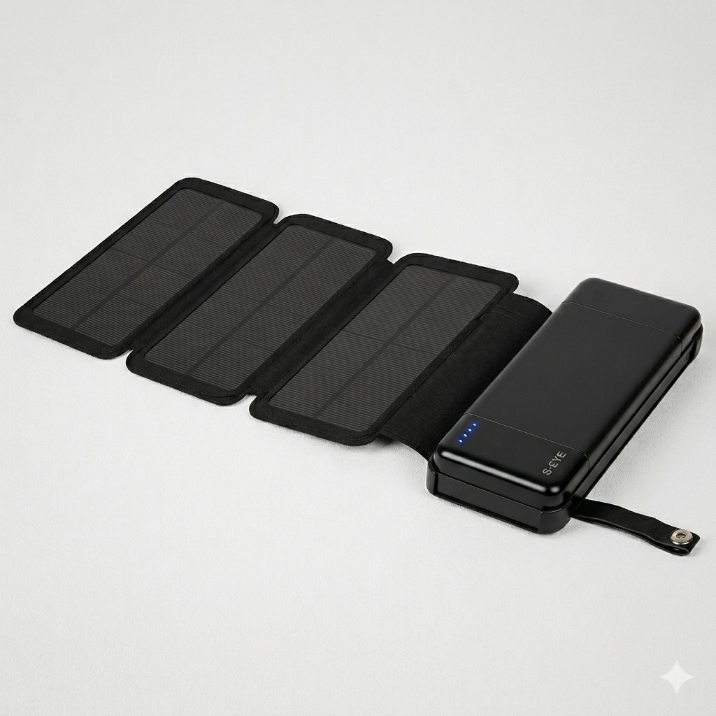 Baterie Externă Solară S-Eye 20.000 mAh — 4 Panouri Pliabile, Power Delivery 20W, USB-A + USB-C