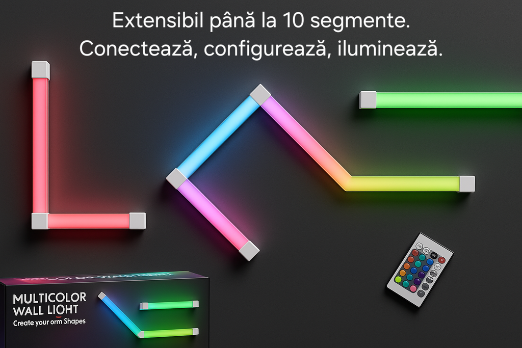 Lampa Modulara LED S-Eye 7 Segmente RGB, Music Mode, Telecomanda, Extensibila 10 Segmente, Design Personalizabil, Iluminare Ambientala Moderna