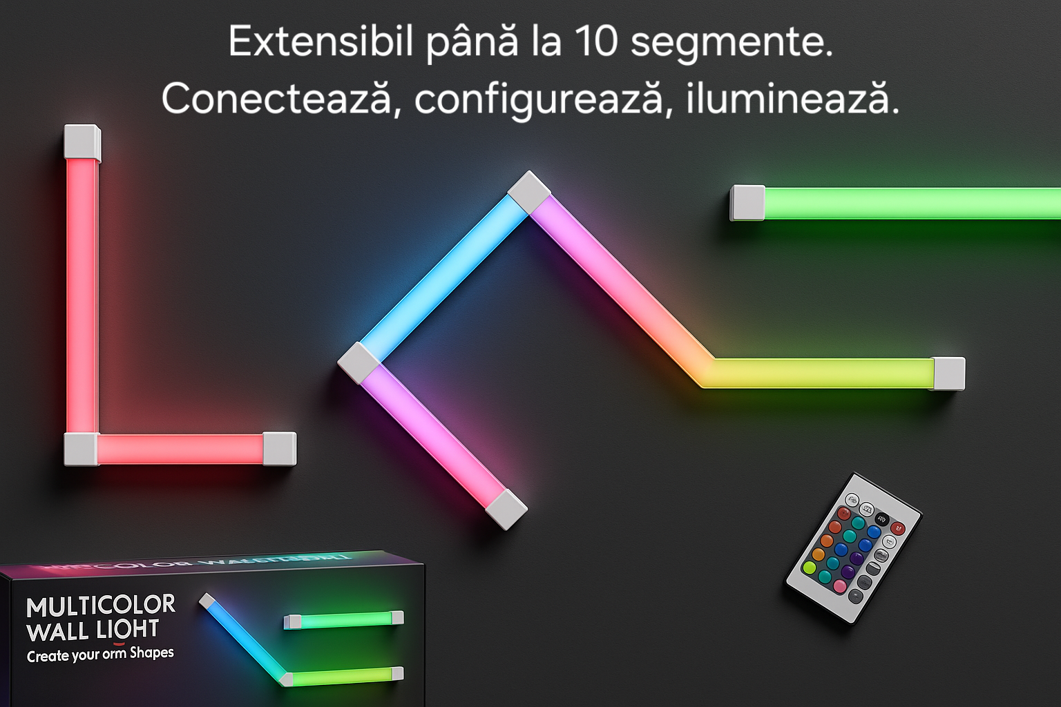 Lampa Modulara LED S-Eye 7 Segmente RGB, Music Mode, Telecomanda, Extensibila 10 Segmente, Design Personalizabil, Iluminare Ambientala Moderna