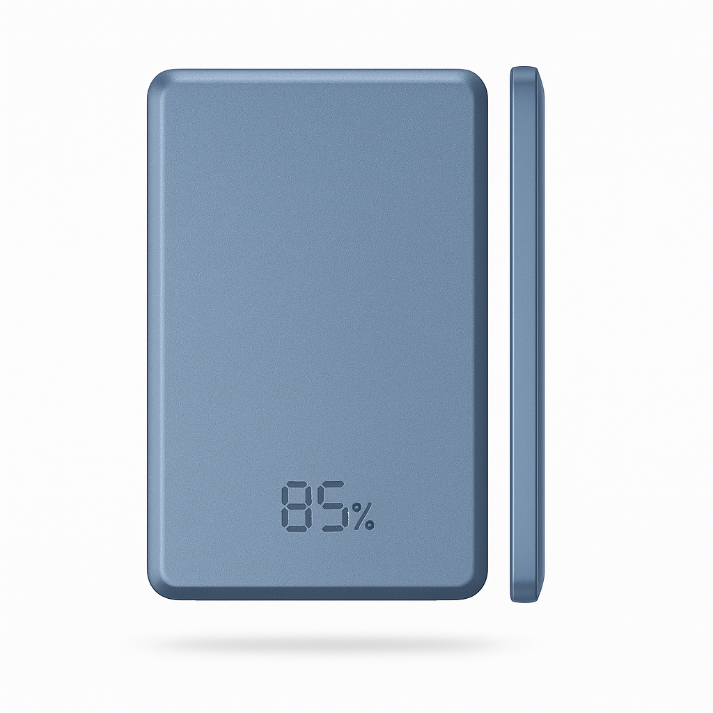 Baterie Externa S-Eye RPP-107 5000mAh, Incarcare Wireless Qi, Ultra Slim, Display Indicator, Albastru Metalic – Compatibila iPhone Samsung Xiaomi