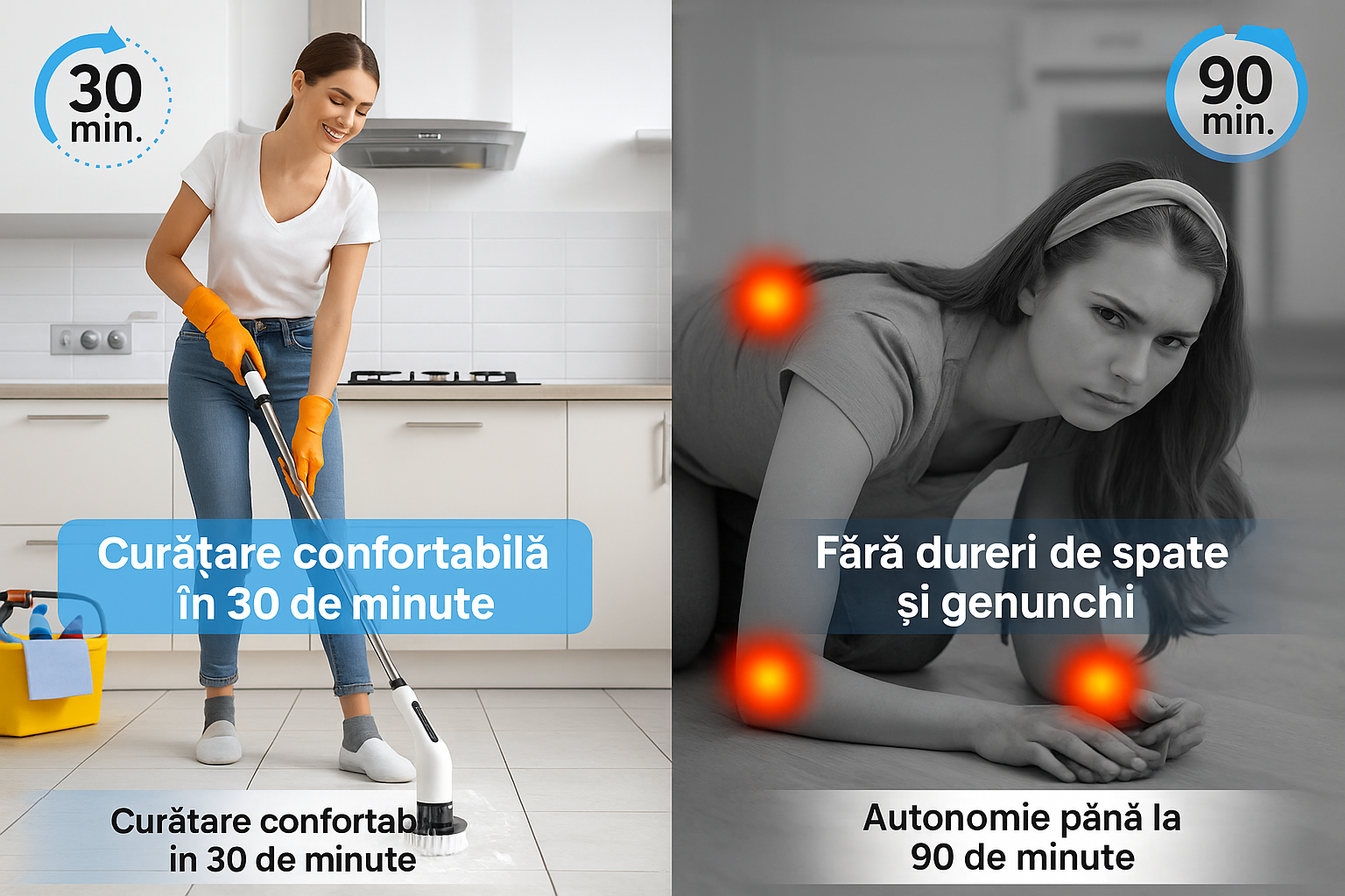 Perie Electrica Rotativa S-Eye, 9 Capete Interschimbabile, 450 RPM, 2 Trepte Viteza, Maner Extensibil 137 cm, Autonomie 90 min, Incarcare USB – Curatenie Rapida Baie, Bucatarie, Auto