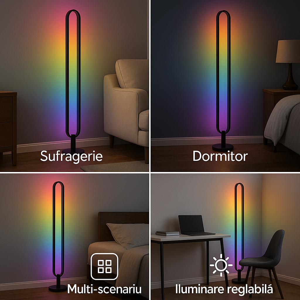 Lampă de Podea LED Multicoloră S-Eye, Control Telecomandă, Reacție la Muzică, Efecte RGB Dinamice, Design Modern, 105 cm – Iluminare Ambientală pentru Sufragerie, Dormitor, Birou