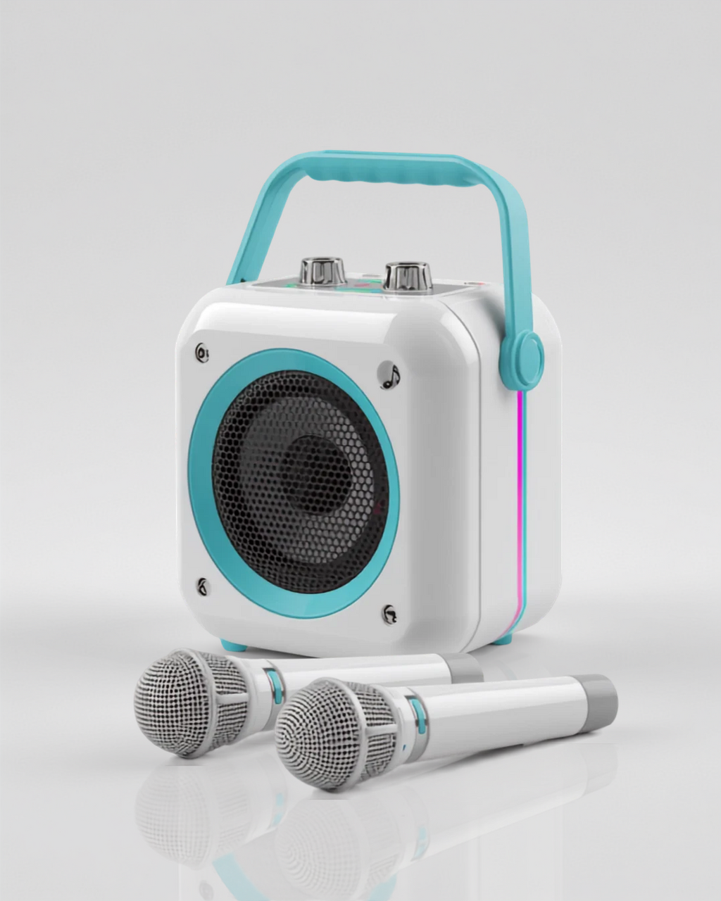 🎤 Set Karaoke cu Boxa Bluetooth 20W și 2 Microfoane – Ecou, 4 Moduri LED, Autonomie 10 Ore, Copii