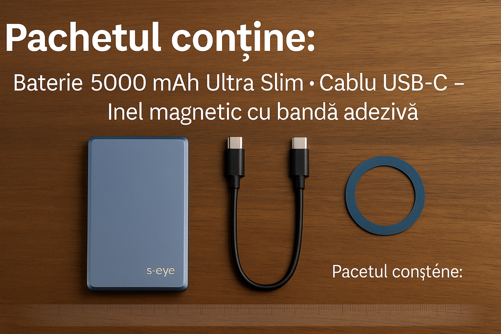 Baterie Externa S-Eye RPP-107 5000mAh, Incarcare Wireless Qi, Ultra Slim, Display Indicator, Albastru Metalic – Compatibila iPhone Samsung Xiaomi