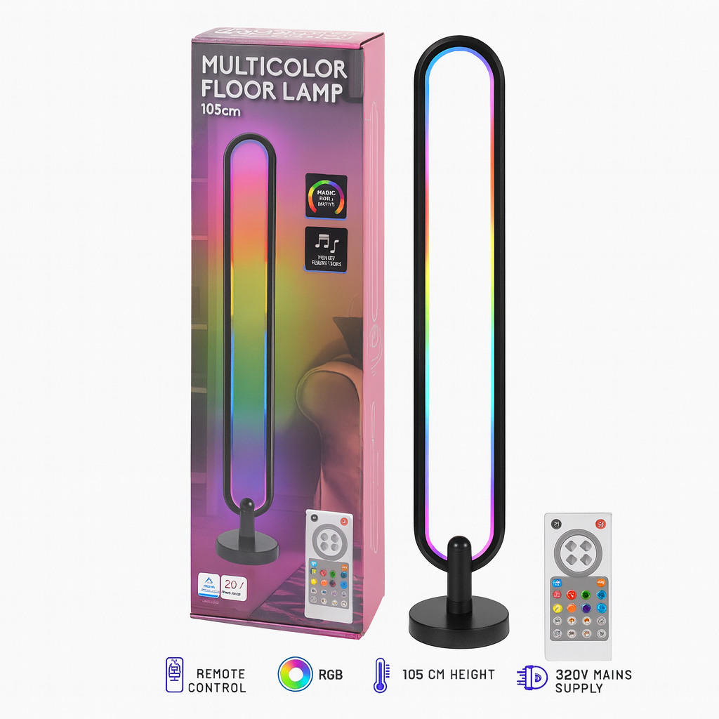 Lampă de Podea LED Multicoloră S-Eye, Control Telecomandă, Reacție la Muzică, Efecte RGB Dinamice, Design Modern, 105 cm – Iluminare Ambientală pentru Sufragerie, Dormitor, Birou