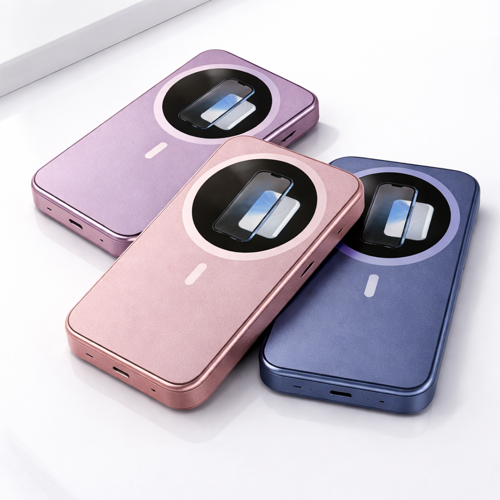 🔋 Baterie Externă Remax RPP-65 10000mAh – MagSafe Wireless 15W, PD 20W, USB-C, Pink/Purple/Blue