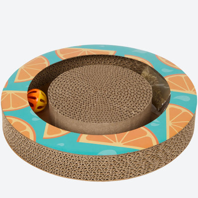 🐱 Carton de Zgâriat pentru Pisici Beeztees Ø 28 cm – Cu Minge cu Clopoțel și Iarba-Pisicii Inclusă
