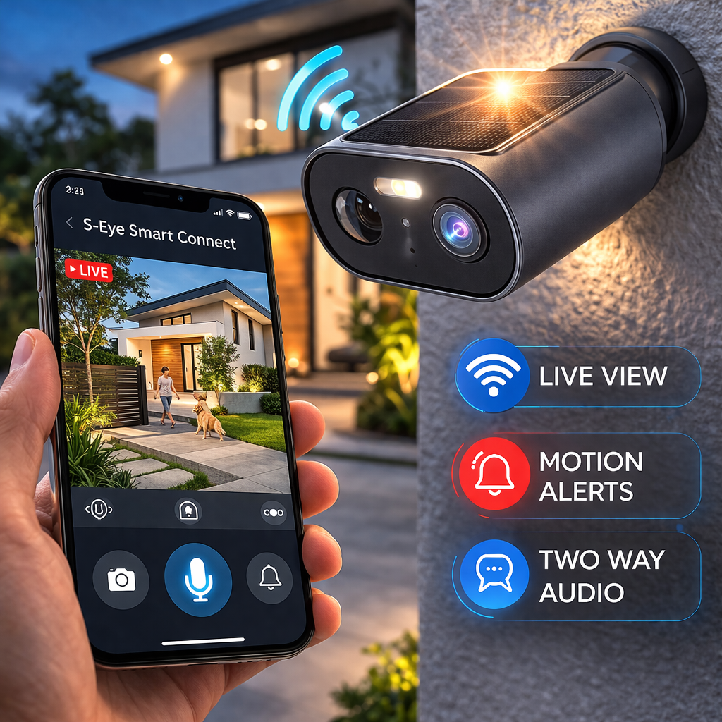 Camera Supraveghere Exterior Solara S-Eye WiFi 1080P, IP65, Detectare Miscare, Alarma 90dB, Night Vision 8m, Audio Bidirectional, MicroSD 128GB