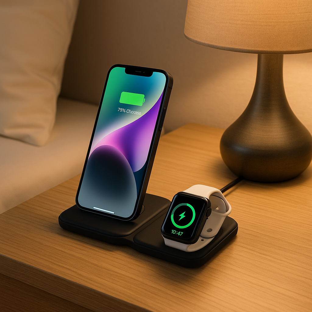 Incarcator Wireless 2in1 S-Eye DuoFold 15W, Fast Charging, USB-C, Telefon si Apple Watch, AirPods, Pliabil, Compatibil Qi – iPhone Samsung