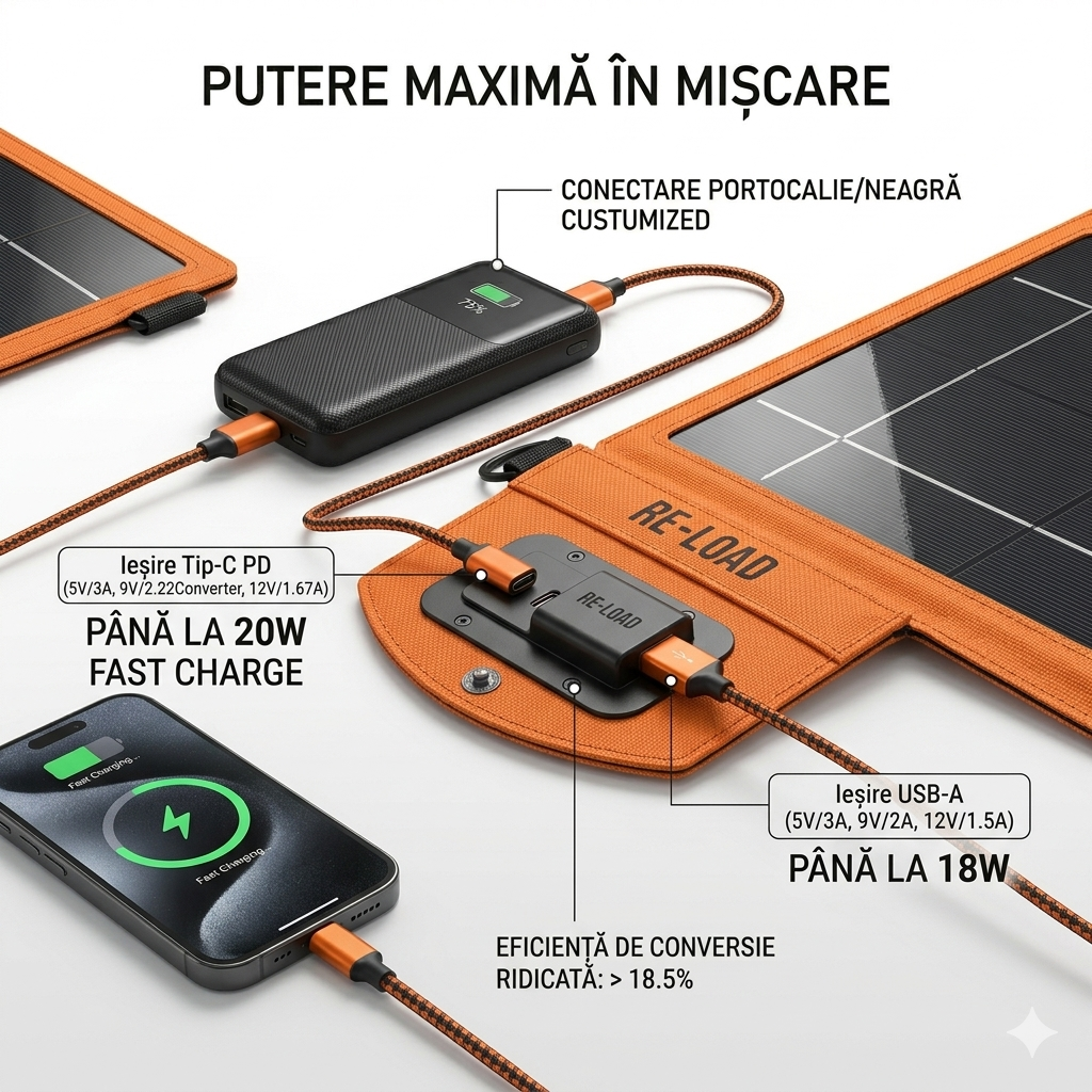 ☀️ Panou Solar Portabil Pliabil S-Eye 28W | Power Delivery | USB-C + USB-A | IPX4 | Camping & Aventura