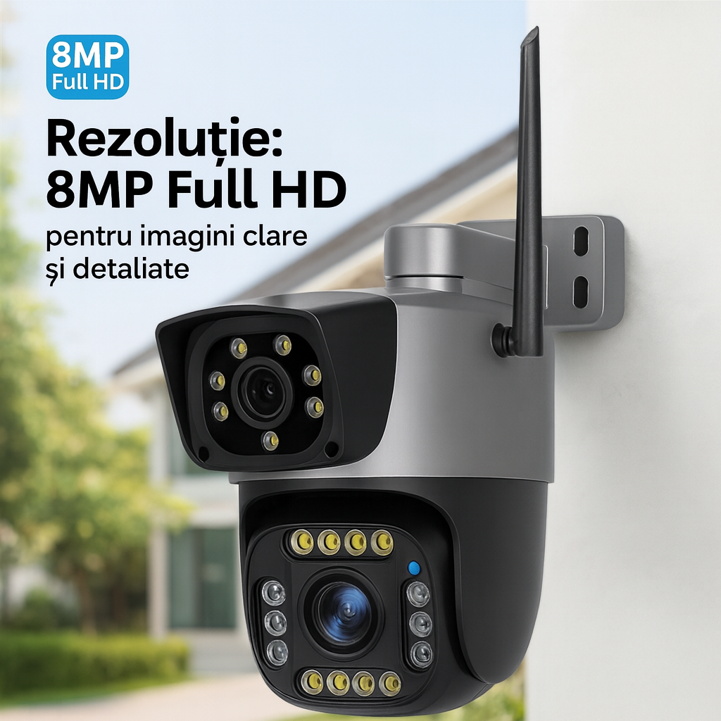 Camera Supraveghere S-Eye IP 4G Cartela SIM Dual-Lens 4MP, Human Detection, Two-Way Audio, Viziune Nocturna, Aplicatie V380 Pro, Notificari Instant, Android iOS PC
