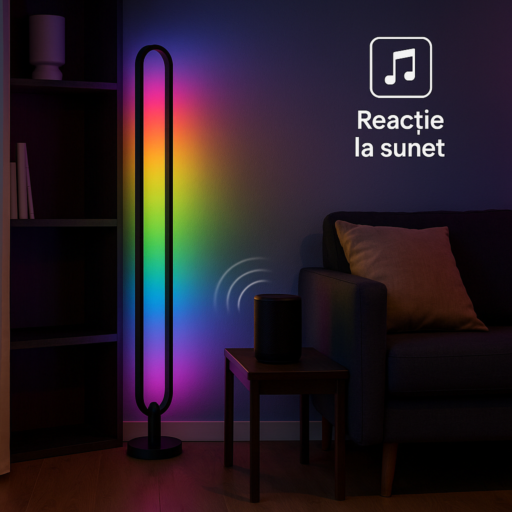 Lampă de Podea LED Multicoloră S-Eye, Control Telecomandă, Reacție la Muzică, Efecte RGB Dinamice, Design Modern, 105 cm – Iluminare Ambientală pentru Sufragerie, Dormitor, Birou