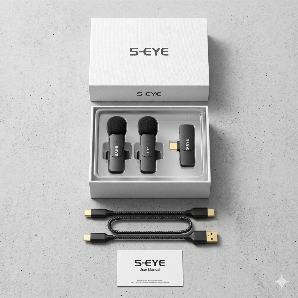 Set 2 Microfoane Wireless Lavalieră S-Eye – Clip-On USB-C, Plug & Play, Rază 20m