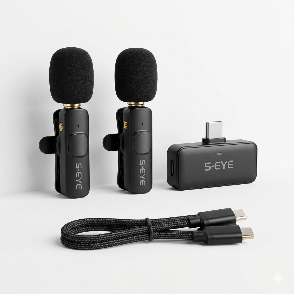 Set 2 Microfoane Wireless Lavalieră S-Eye – Clip-On USB-C, Plug & Play, Rază 20m