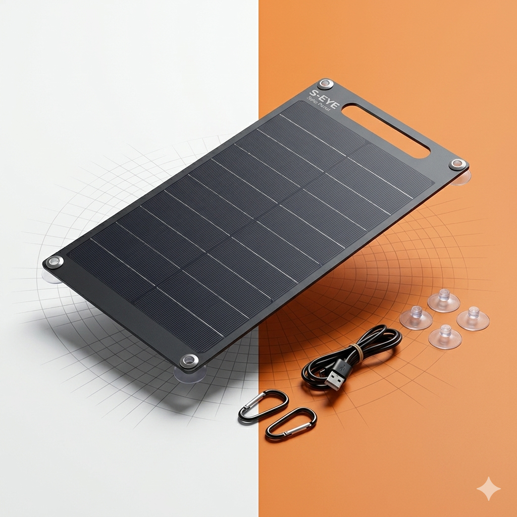 ☀️ Panou Solar Portabil S-Eye 10W – Încărcător Solar Monocristalin cu Ventuze, USB-A și Certificare TÜV | Camping & Travel