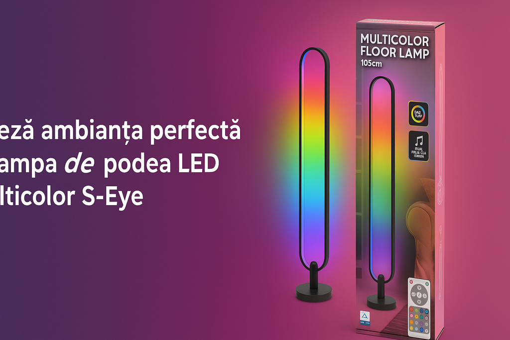 🌈 Lampă de Podea LED Multicoloră S-Eye 105cm – RGB, Reacție la Muzică, Telecomandă, Gaming/Dormitor