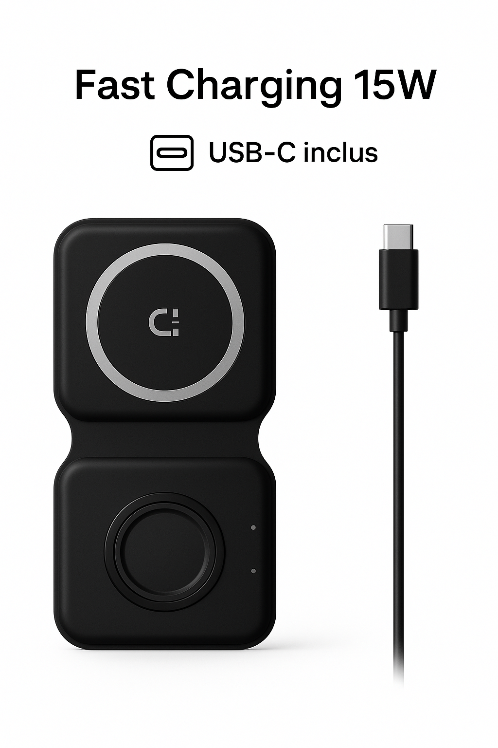Incarcator Wireless 2in1 S-Eye DuoFold 15W, Fast Charging, USB-C, Telefon si Apple Watch, AirPods, Pliabil, Compatibil Qi – iPhone Samsung