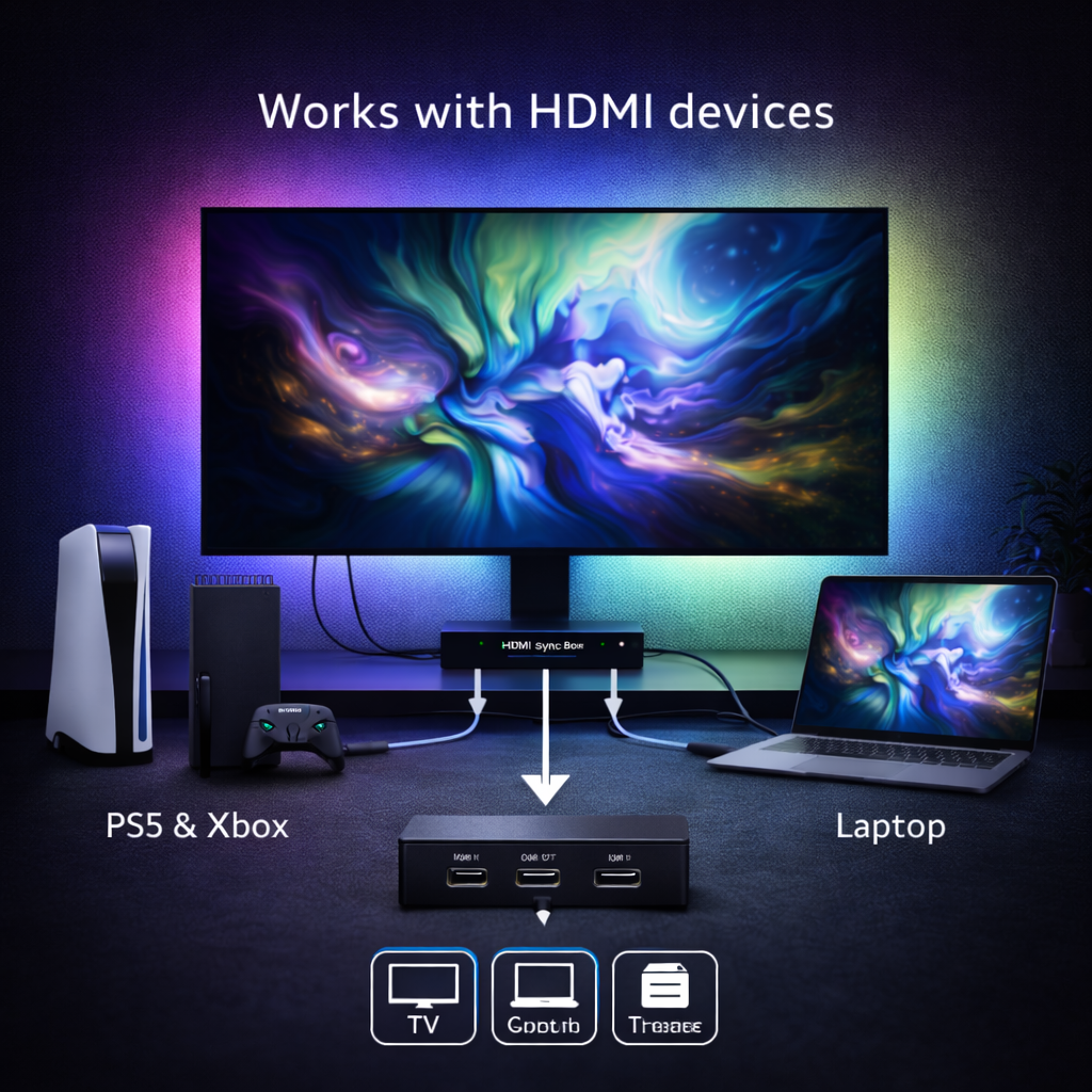S-Eye AmbientSync Pro – Lumina Ambientala care Urmareste Imaginea TV | Banda LED RGBIC HDMI Sync 2.6m