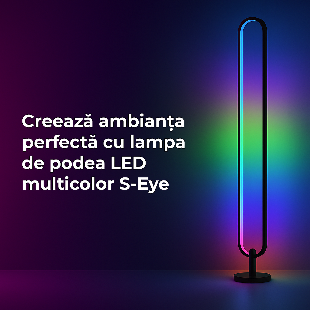 🌈 Lampă de Podea LED Multicoloră S-Eye 105cm – RGB, Reacție la Muzică, Telecomandă, Gaming/Dormitor