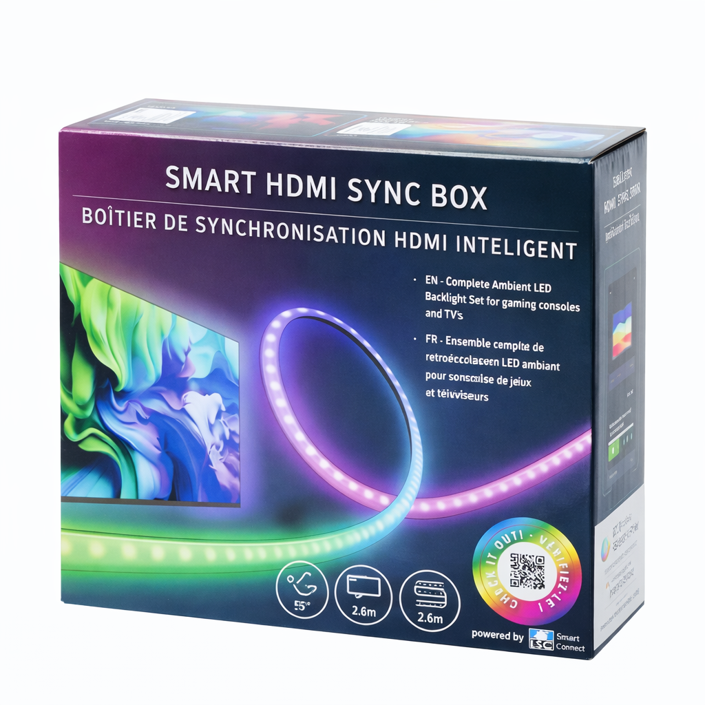 S-Eye AmbientSync Pro – Lumina Ambientala care Urmareste Imaginea TV | Banda LED RGBIC HDMI Sync 2.6m