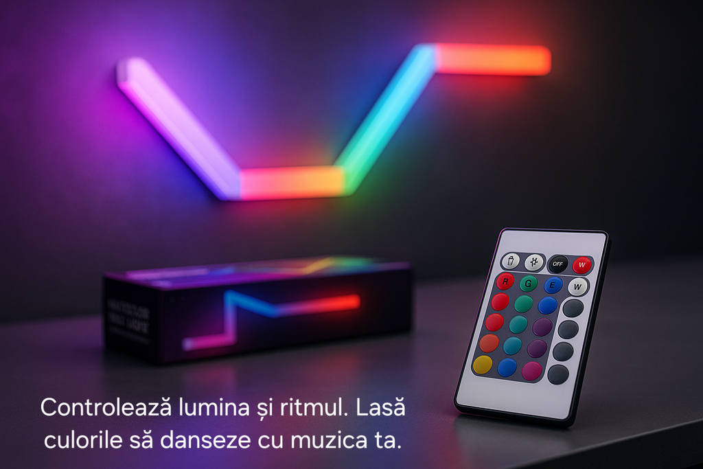 Lampa Modulara LED S-Eye 7 Segmente RGB, Music Mode, Telecomanda, Extensibila 10 Segmente, Design Personalizabil, Iluminare Ambientala Moderna