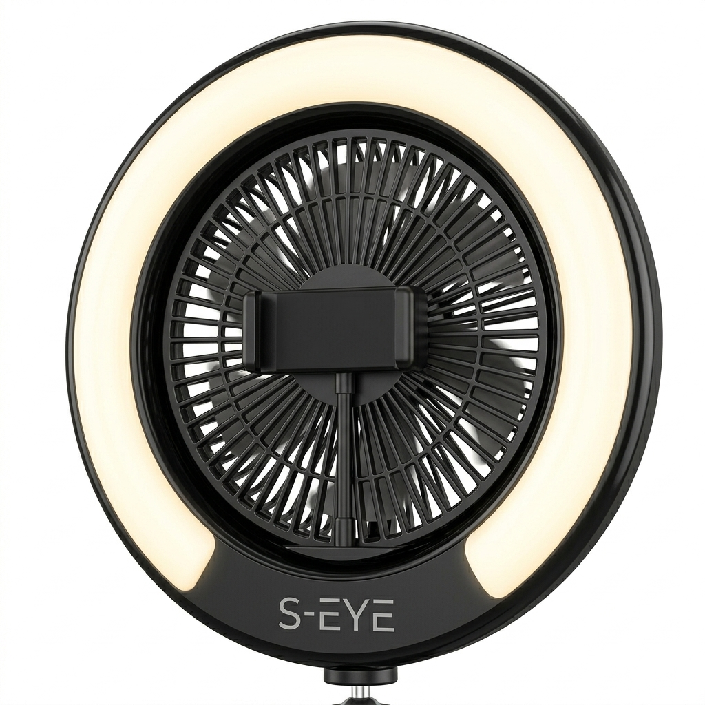 S-Eye Lampa Inel Selfie Ring Light cu Ventilator si Trepied, 9 Culori RGB, Lumina Reglabila, 2.5W USB, 255mm, pentru TikTok Vlog Live Streaming