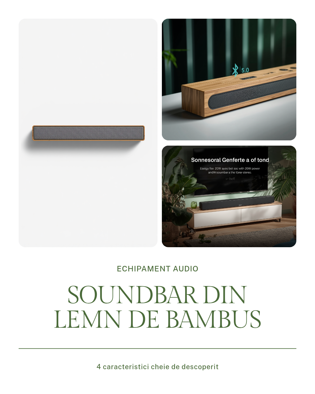 🔊 Soundbar din Lemn Roseland RS-620 Bluetooth 5.4 TWS 20W cu Montare pe Perete