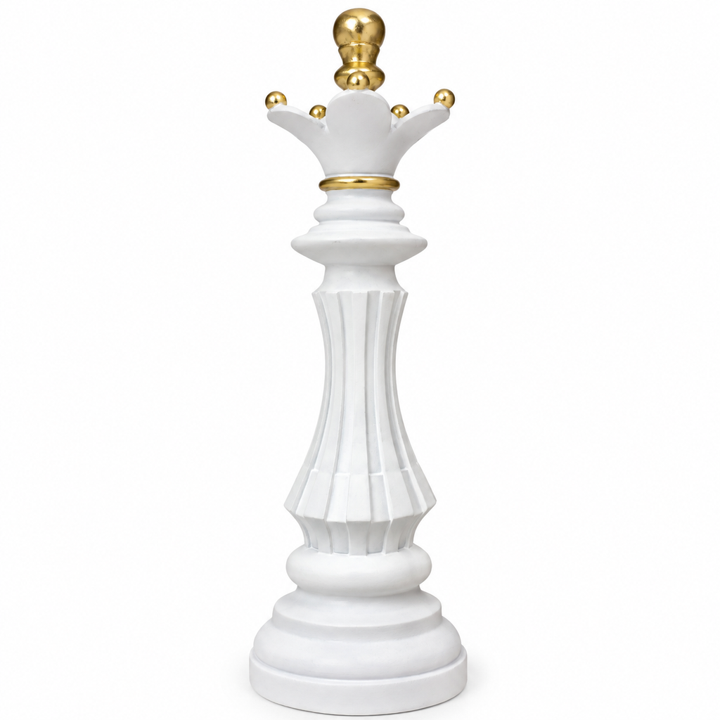 Piesă Șah Decorativă "Regină" Alb cu Detalii Aurii Ø11.5x39.5cm