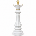 ♛ Piesă Șah Decorativă "Regină" Alb cu Detalii Aurii Ø11.5x39.5cm – imaginea 1
