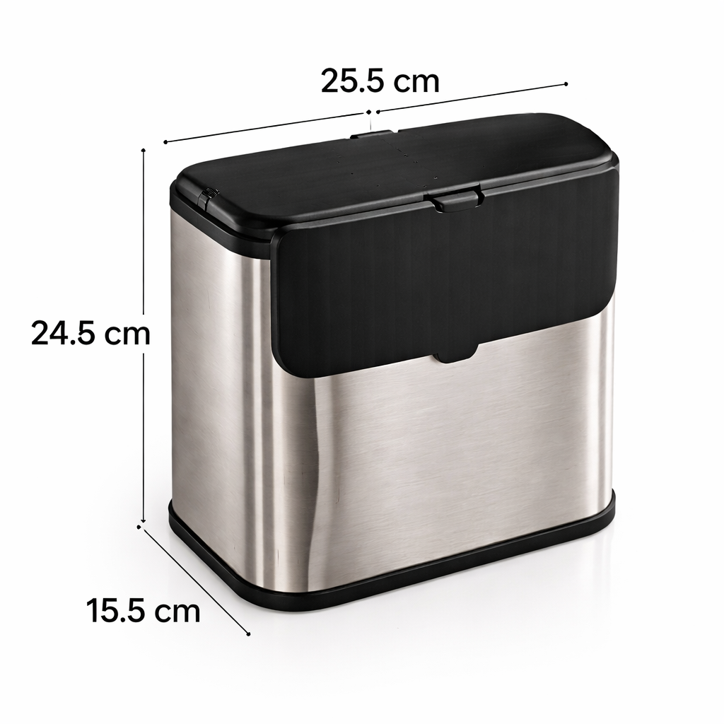 S-Eye Cos de Gunoi Suspendat 5L Inox – Rezistent la Amprente | Galeata Detasabila 100% Reciclata | Montaj Usa Dulap Bucatarie