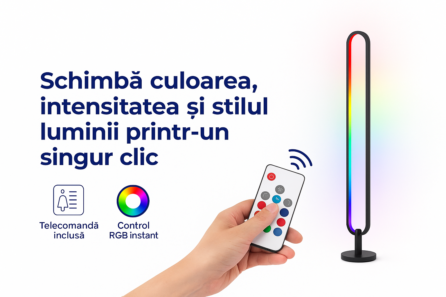 🌈 Lampă de Podea LED Multicoloră S-Eye 105cm – RGB, Reacție la Muzică, Telecomandă, Gaming/Dormitor