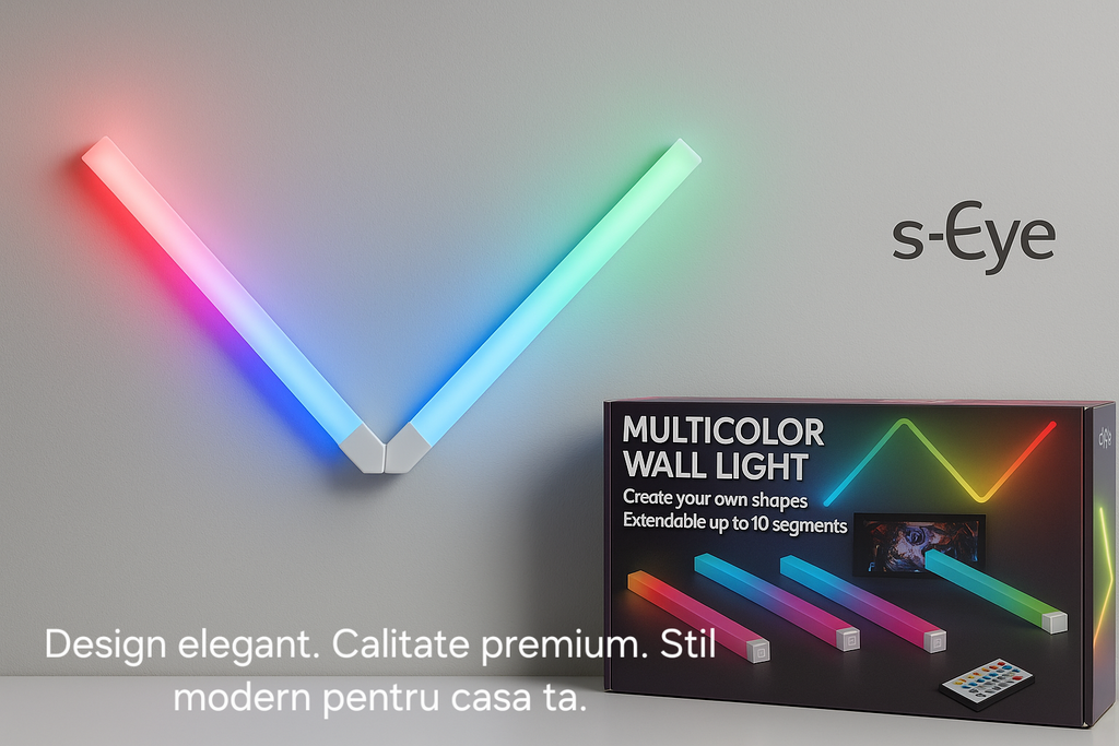 Lampa Modulara LED S-Eye 7 Segmente RGB, Music Mode, Telecomanda, Extensibila 10 Segmente, Design Personalizabil, Iluminare Ambientala Moderna