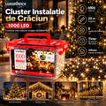 Cluster lumini de Crăciun cu 1000 LED-uri alb cald, 20 m