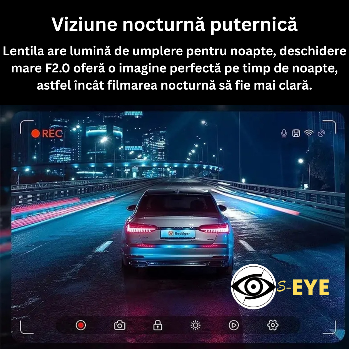 Camera Auto DVR S-Eye PRO Dubla Full HD 1080P, 170°, G-Sensor, Camera Spate Inclusa, Inregistrare in Bucla, Viziune Nocturna, Pornire Automata