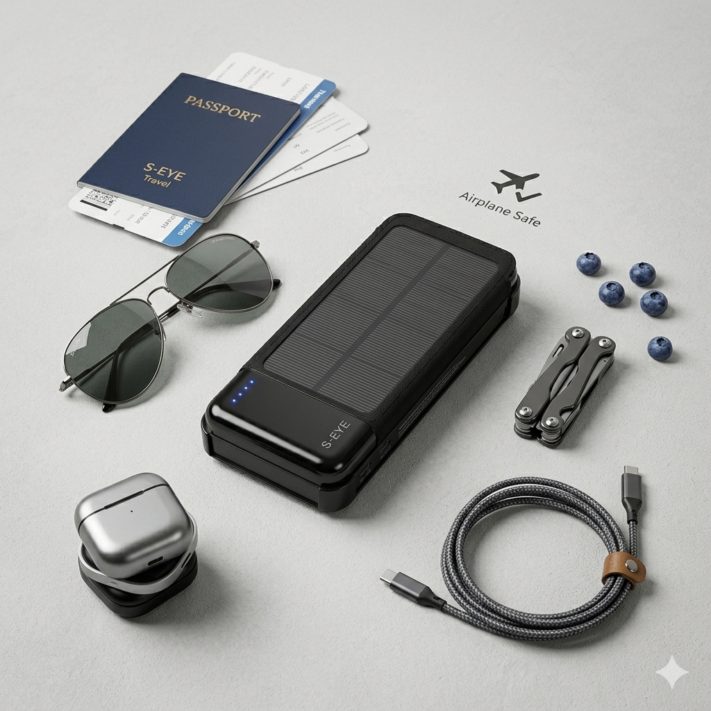 Baterie Externă Solară S-Eye 20.000 mAh — 4 Panouri Pliabile, Power Delivery 20W, USB-A + USB-C