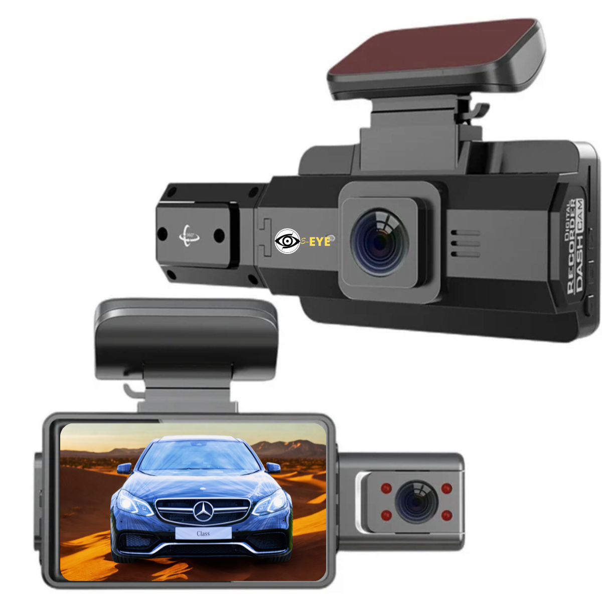 Camera Auto DVR S-Eye PRO Dubla Full HD 1080P, 170°, G-Sensor, Camera Spate Inclusa, Inregistrare in Bucla, Viziune Nocturna, Pornire Automata