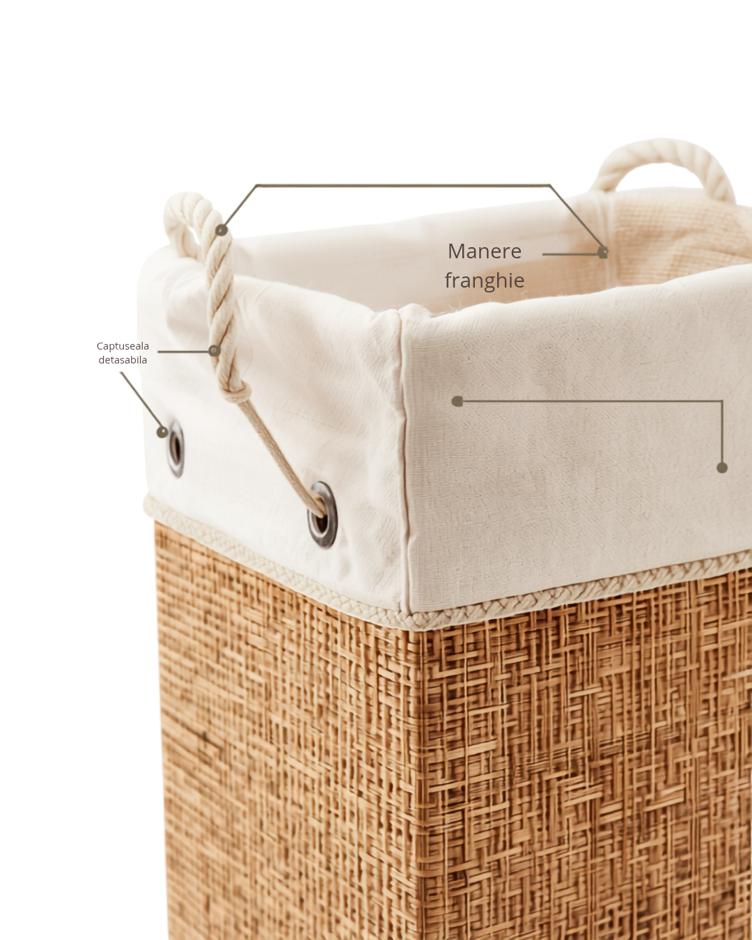 🧺 Coș de Rufe din Bambus 60L cu Capac și Căptușeală Textilă – 41,5x30x50 cm
