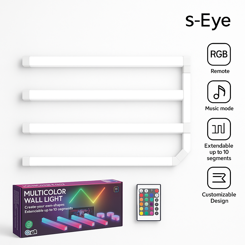 Lampa Modulara LED S-Eye 7 Segmente RGB, Music Mode, Telecomanda, Extensibila 10 Segmente, Design Personalizabil, Iluminare Ambientala Moderna