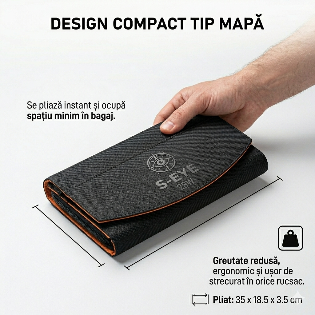 ☀️ Panou Solar Portabil Pliabil S-Eye 28W | Power Delivery | USB-C + USB-A | IPX4 | Camping & Aventura