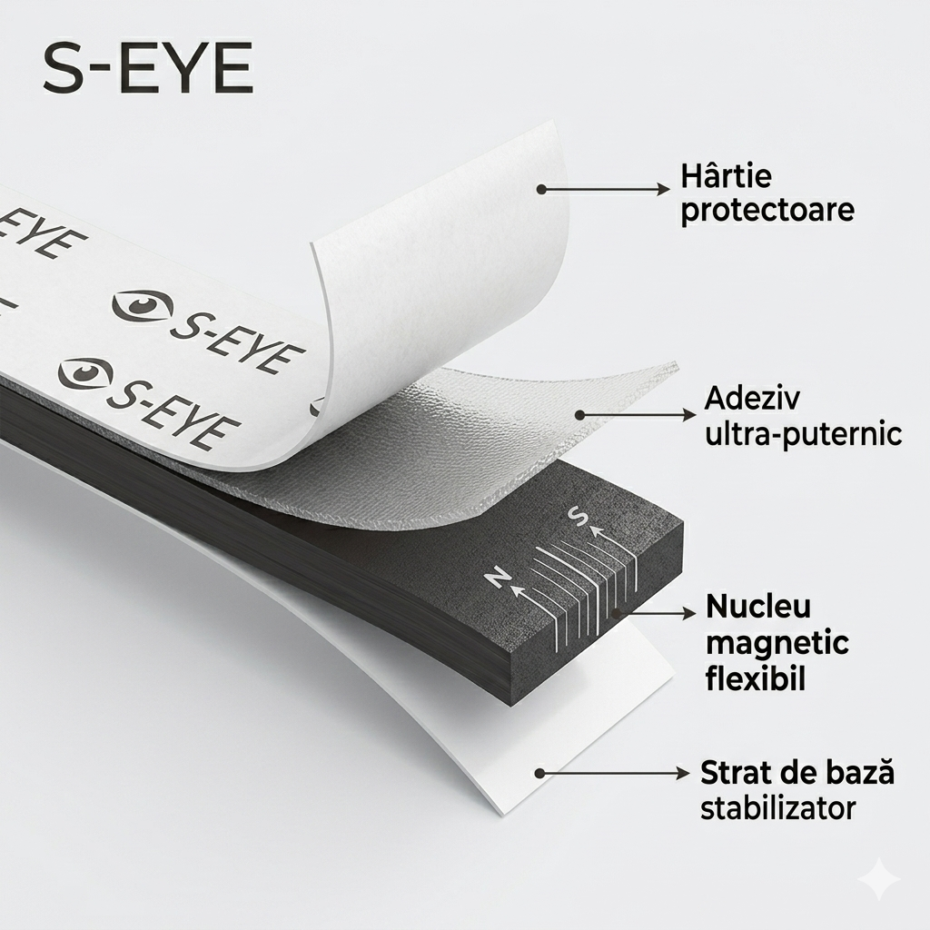 Bandă Magnetică Autoadezivă S-EYE 12mm x 3m – Flexibilă, Ultra-Puternică, Tăiere Liberă
