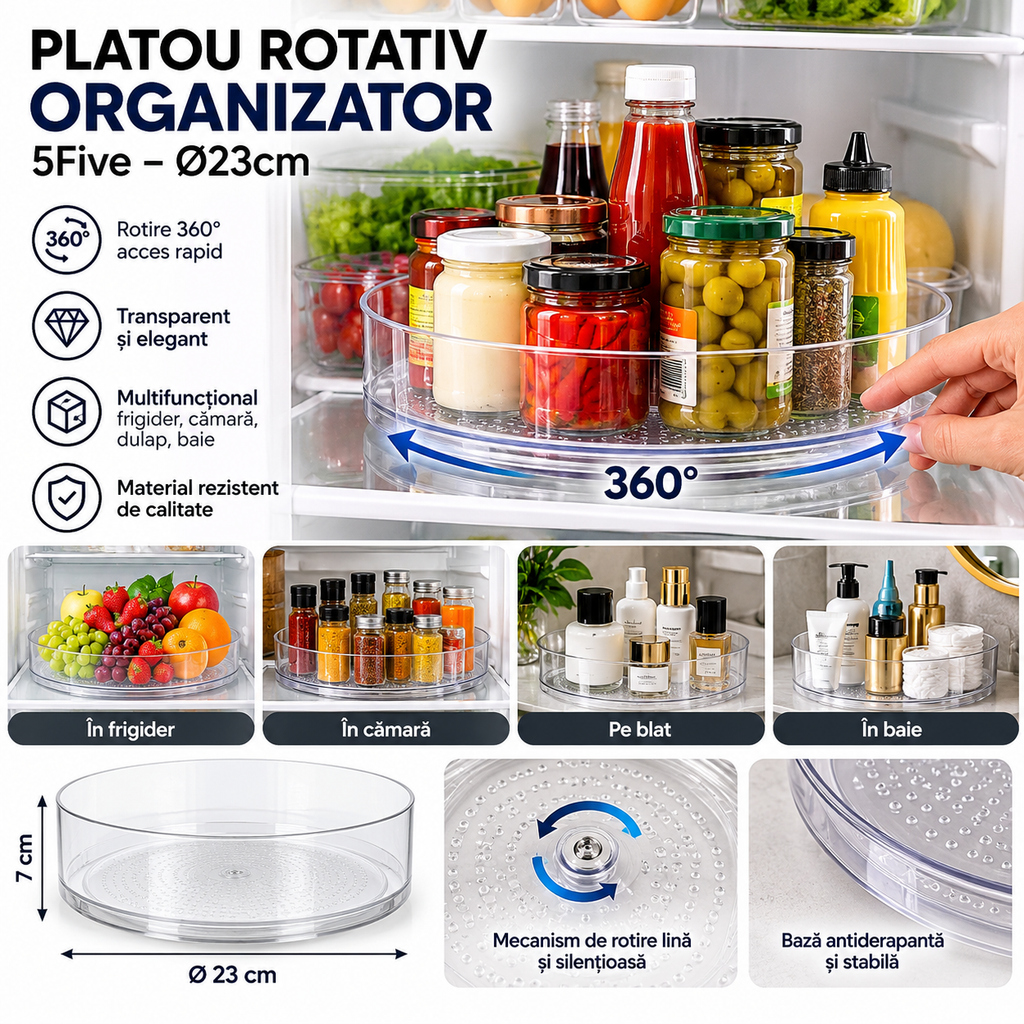 Platou rotativ organizator frigider 5Five Ø23 cm