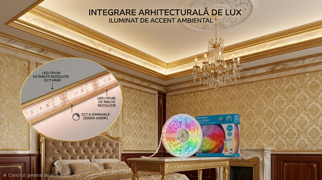 Grundig Bandă LED RGBIC 5m cu Telecomandă | Multicolor + Alb Reglabil CCT | 90 LED/m | 1200 Lumeni