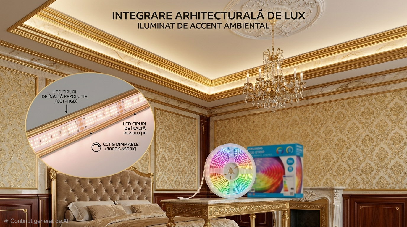 Grundig Bandă LED RGBIC 5m cu Telecomandă | Multicolor + Alb Reglabil CCT | 90 LED/m | 1200 Lumeni
